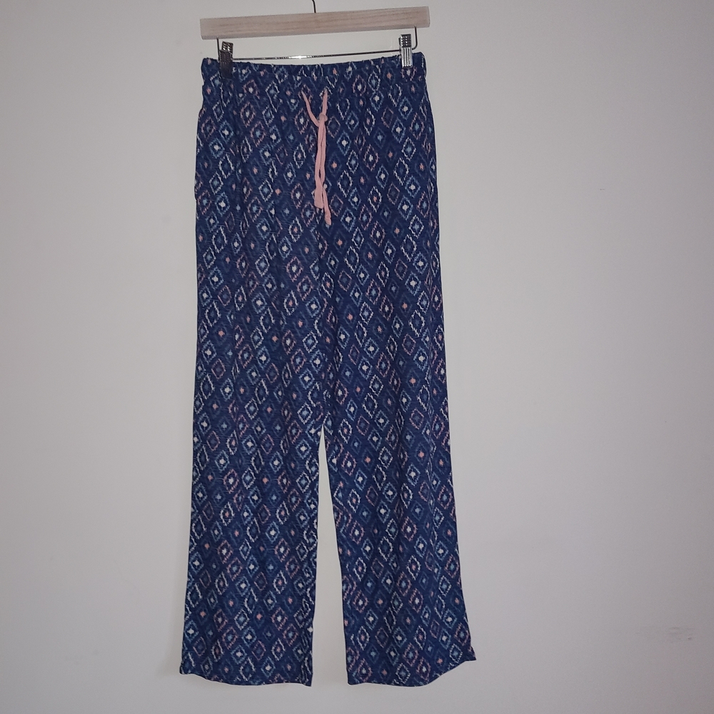 Blue Geometric Women's Straight Leg Lounge Pants Size Small